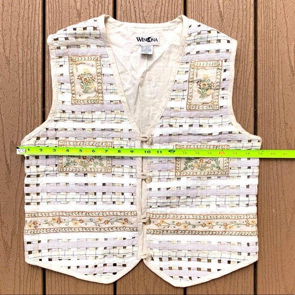 WINONA VINTAGE LATICE WORK EMBROIDERED LINEN COTTON BLEND VEST SIZE MEDIUM NWOT - Picture 5 of 6